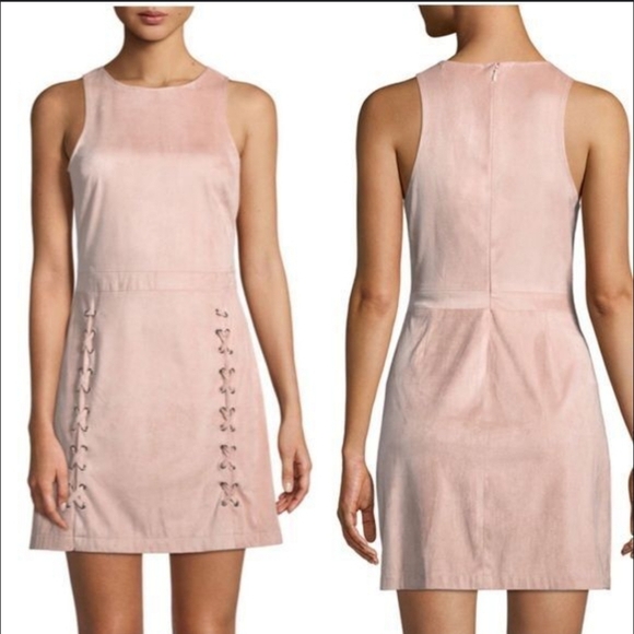 Cupcake And Cashmere Petal Pink  Lace-up FauxSuede Sheath Mini Dress. Size S - Picture 3 of 8